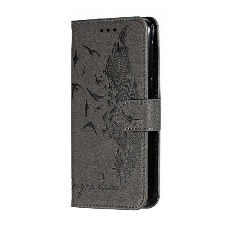 Feather Pattern Litchi Texture Horizontal Flip Leather Case with Wallet & Holder & Card Slots For Motorola Moto E6