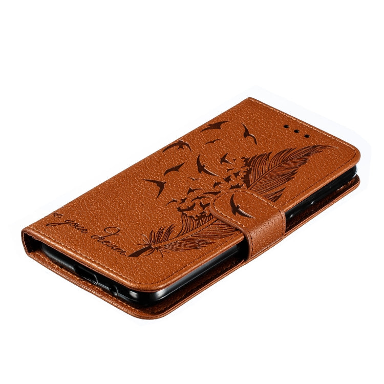 Feather Pattern Litchi Texture Horizontal Flip Leather Case with Wallet & Holder & Card Slots For Motorola Moto E6