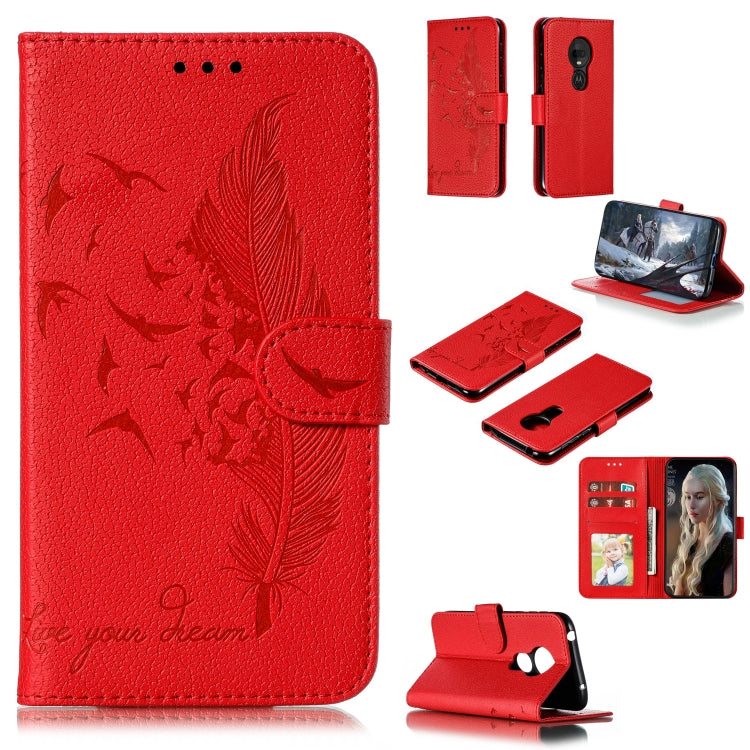 Feather Pattern Litchi Texture Horizontal Flip Leather Case with Wallet & Holder & Card Slots For Motorola Moto G7 Play