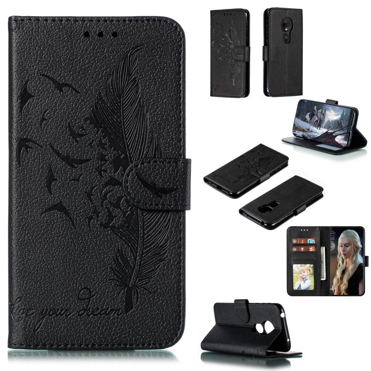 Feather Pattern Litchi Texture Horizontal Flip Leather Case with Wallet & Holder & Card Slots For Motorola Moto G7 Play