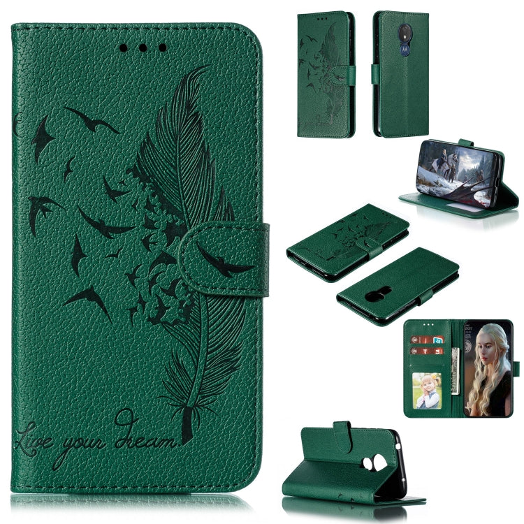 Feather Pattern Litchi Texture Horizontal Flip Leather Case with Wallet & Holder & Card Slots For Motorola Moto G7 Power