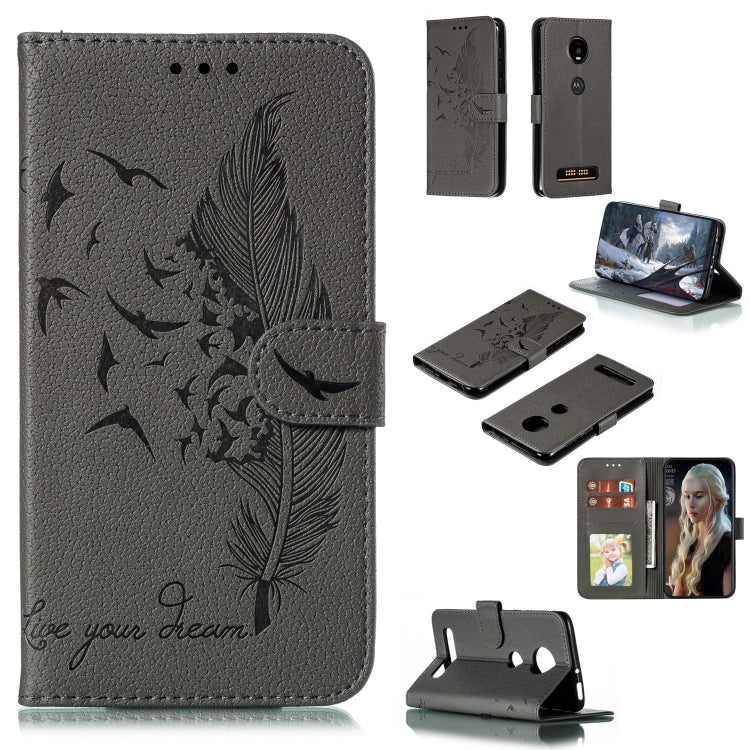 Feather Pattern Litchi Texture Horizontal Flip Leather Case with Wallet & Holder & Card Slots For Motorola Moto Z4 Play