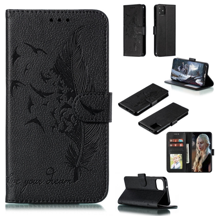 Feather Pattern Litchi Texture Horizontal Flip Leather Case with Wallet & Holder & Card Slots For Google Pixel 4XL
