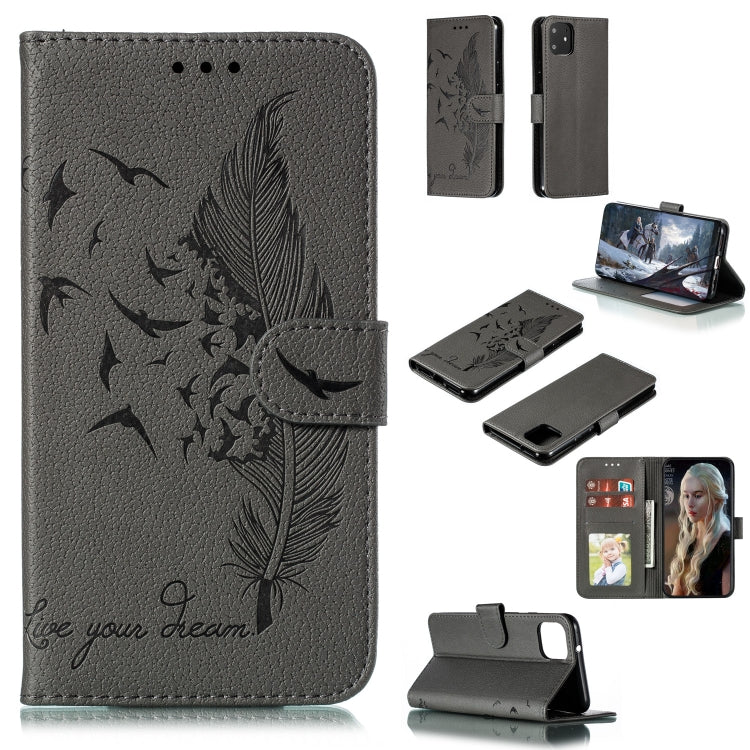 Feather Pattern Litchi Texture Horizontal Flip Leather Case with Wallet & Holder & Card Slots For Google Pixel 4XL