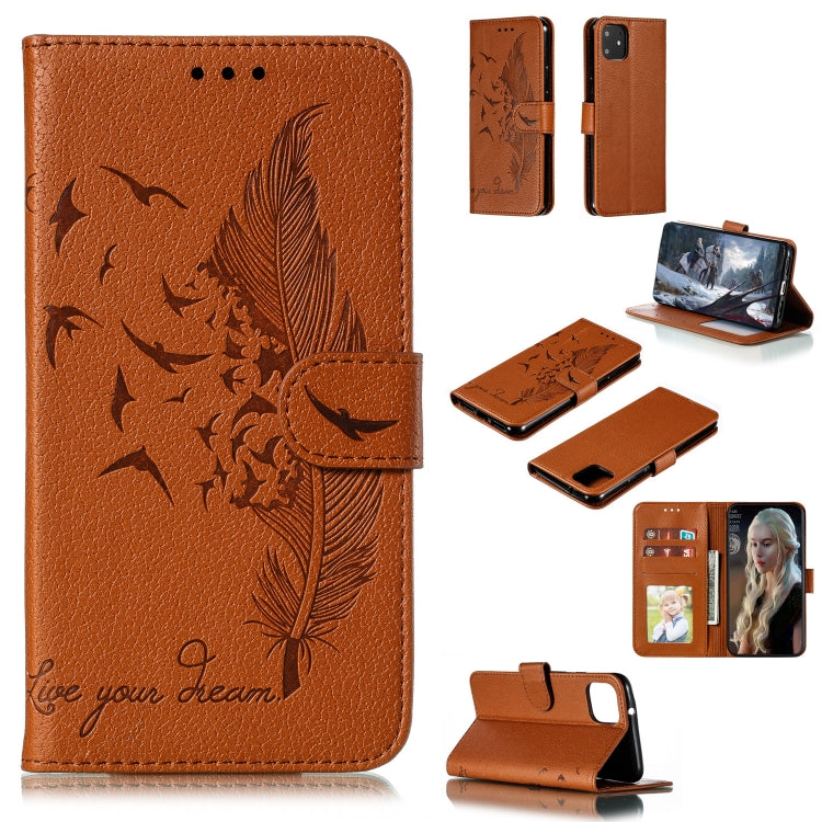 Feather Pattern Litchi Texture Horizontal Flip Leather Case with Wallet & Holder & Card Slots For Google Pixel 4XL