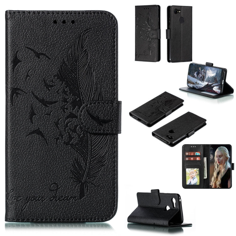 Feather Pattern Litchi Texture Horizontal Flip Leather Case with Wallet & Holder & Card Slots For Google Pixel 3