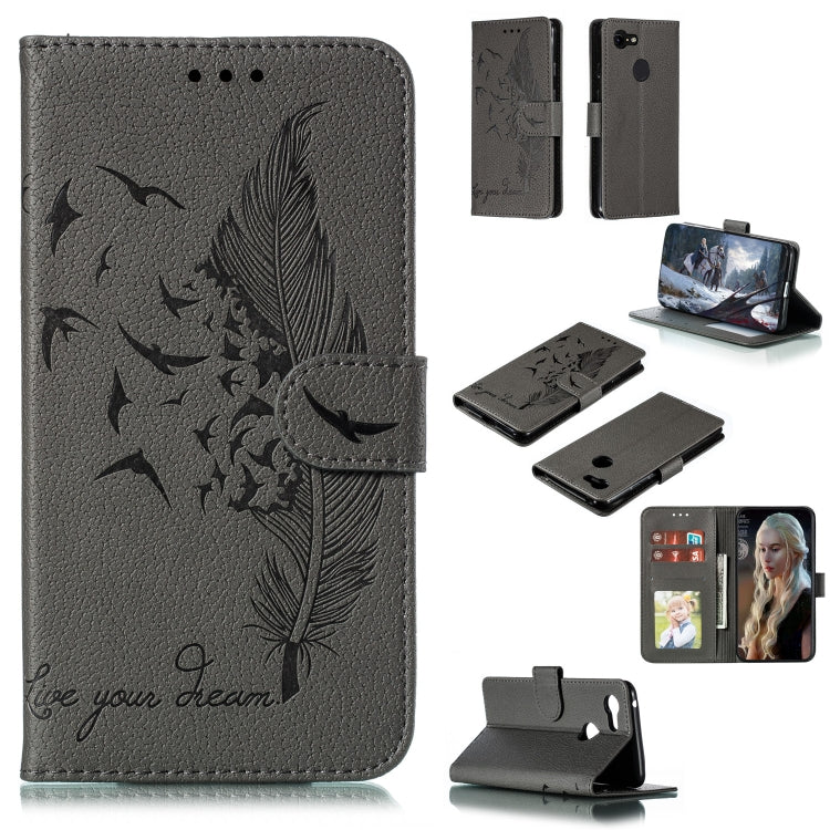 Feather Pattern Litchi Texture Horizontal Flip Leather Case with Wallet & Holder & Card Slots For Google Pixel 3