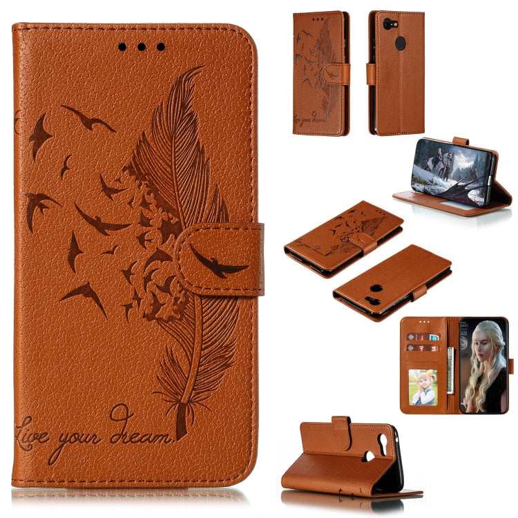 Feather Pattern Litchi Texture Horizontal Flip Leather Case with Wallet & Holder & Card Slots For Google Pixel 3