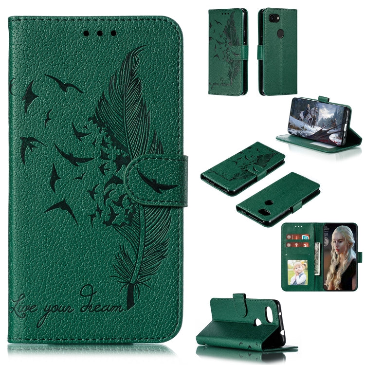 Feather Pattern Litchi Texture Horizontal Flip Leather Case with Wallet & Holder & Card Slots For Google Pixel 3a