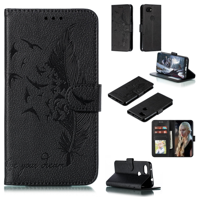 Feather Pattern Litchi Texture Horizontal Flip Leather Case with Wallet & Holder & Card Slots For Google Pixel 3a
