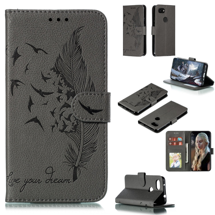 Feather Pattern Litchi Texture Horizontal Flip Leather Case with Wallet & Holder & Card Slots For Google Pixel 3a