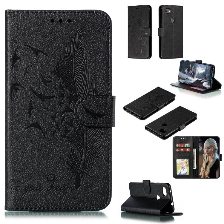 Feather Pattern Litchi Texture Horizontal Flip Leather Case with Wallet & Holder & Card Slots For Google Pixel 3a XL