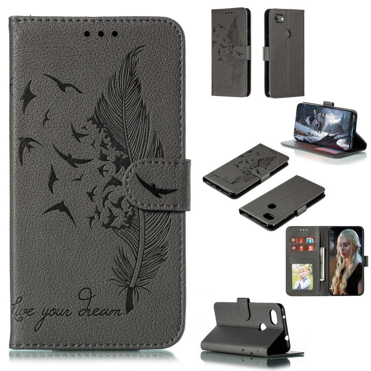 Feather Pattern Litchi Texture Horizontal Flip Leather Case with Wallet & Holder & Card Slots For Google Pixel 3a XL