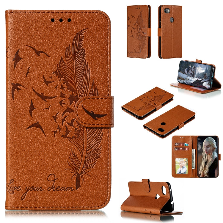 Feather Pattern Litchi Texture Horizontal Flip Leather Case with Wallet & Holder & Card Slots For Google Pixel 3a XL
