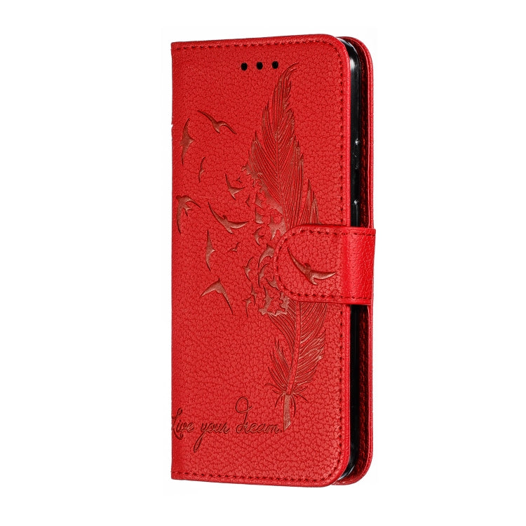 Feather Pattern Litchi Texture Horizontal Flip Leather Case with Wallet & Holder & Card Slots For Google Pixel 4