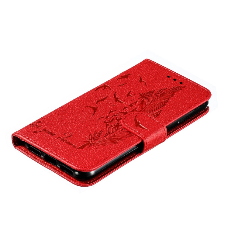 Feather Pattern Litchi Texture Horizontal Flip Leather Case with Wallet & Holder & Card Slots For Google Pixel 4