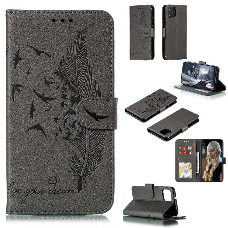 Feather Pattern Litchi Texture Horizontal Flip Leather Case with Wallet & Holder & Card Slots For Google Pixel 4