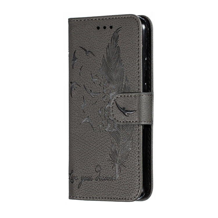 Feather Pattern Litchi Texture Horizontal Flip Leather Case with Wallet & Holder & Card Slots For Google Pixel 4