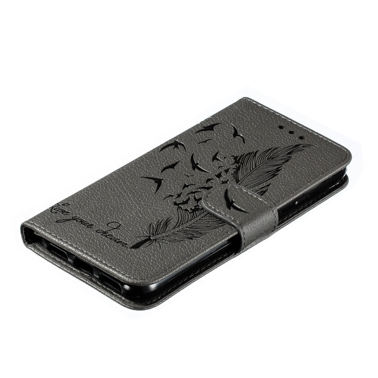Feather Pattern Litchi Texture Horizontal Flip Leather Case with Wallet & Holder & Card Slots For Google Pixel 4