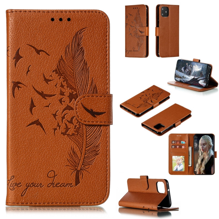 Feather Pattern Litchi Texture Horizontal Flip Leather Case with Wallet & Holder & Card Slots For Google Pixel 4