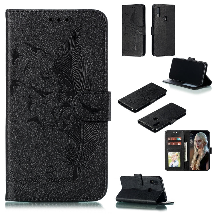 Feather Pattern Litchi Texture Horizontal Flip Leather Case with Wallet & Holder & Card Slots For Xiaomi Redmi 7