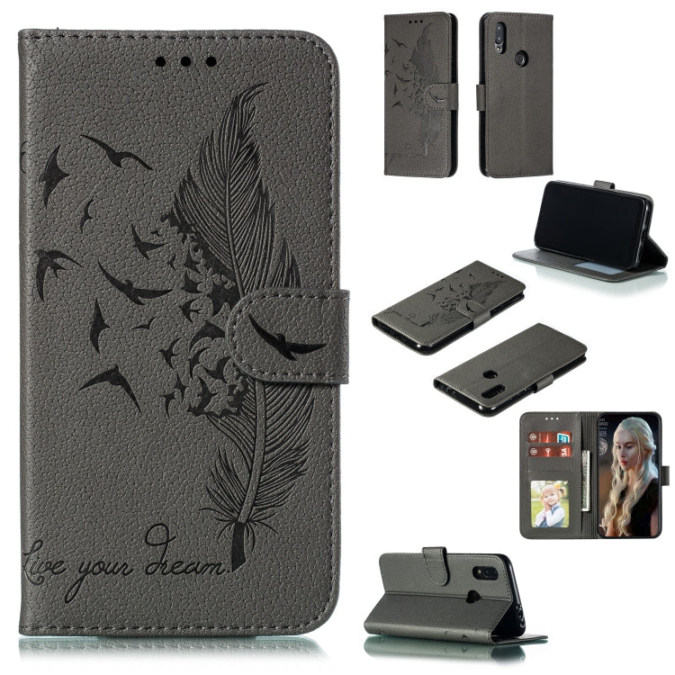 Feather Pattern Litchi Texture Horizontal Flip Leather Case with Wallet & Holder & Card Slots For Xiaomi Redmi 7