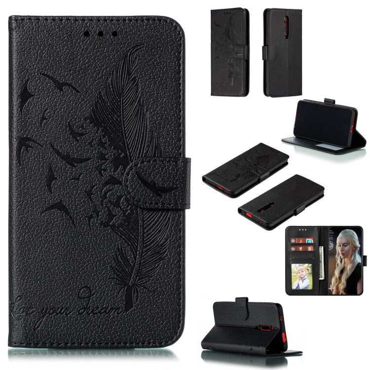 Feather Pattern Litchi Texture Horizontal Flip Leather Case with Wallet & Holder & Card Slots For Xiaomi Redmi K20