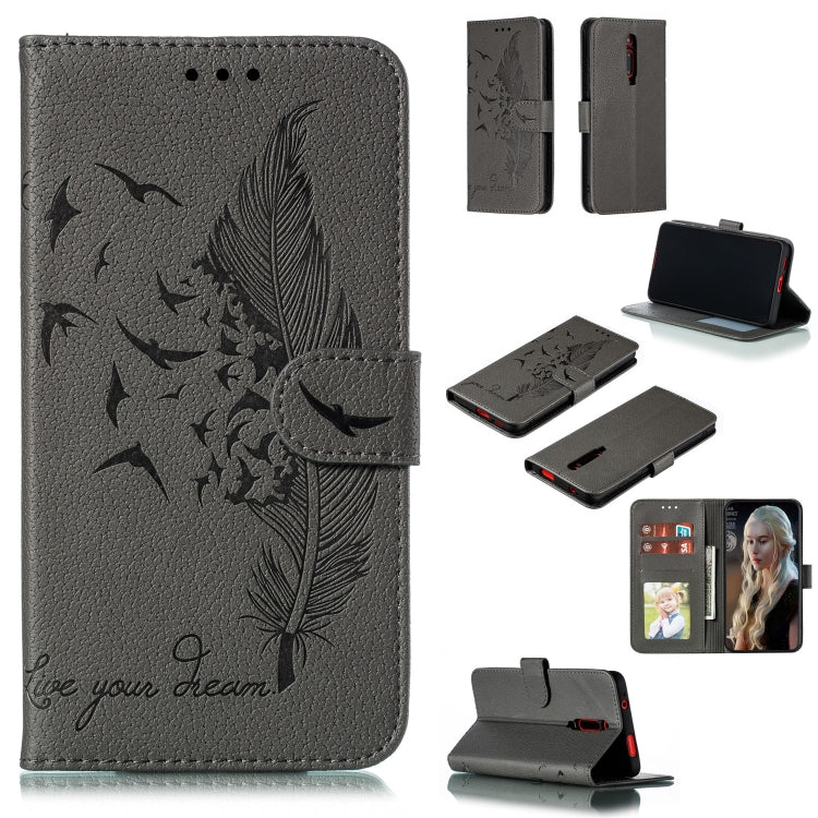 Feather Pattern Litchi Texture Horizontal Flip Leather Case with Wallet & Holder & Card Slots For Xiaomi Redmi K20