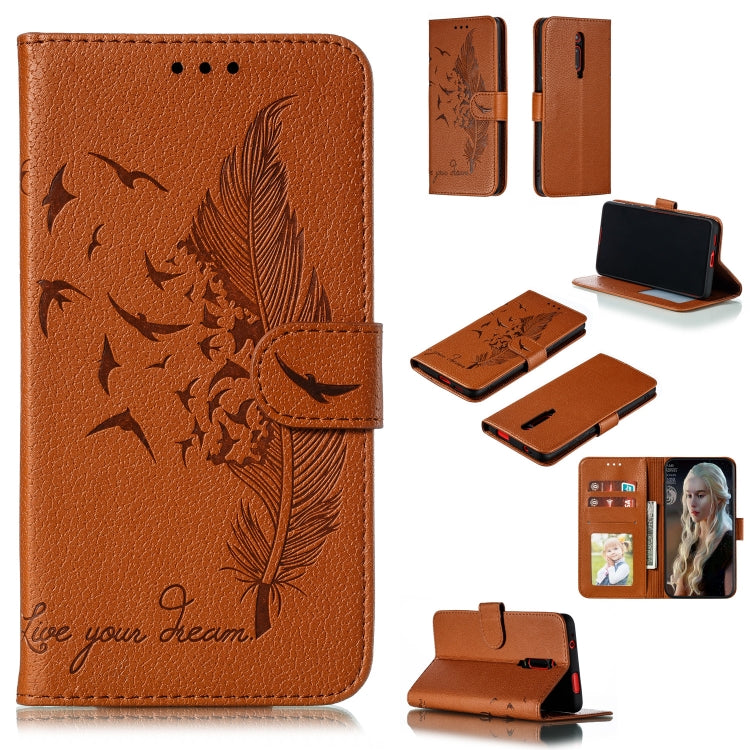 Feather Pattern Litchi Texture Horizontal Flip Leather Case with Wallet & Holder & Card Slots For Xiaomi Redmi K20