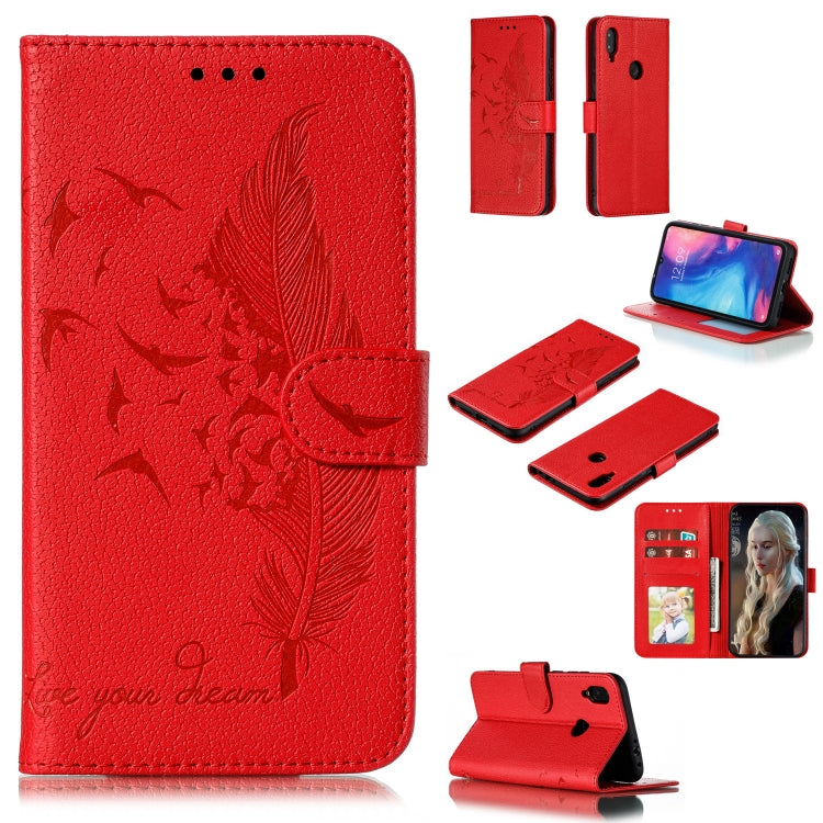 Feather Pattern Litchi Texture Horizontal Flip Leather Case with Wallet & Holder & Card Slots For Xiaomi Redmi Note 7