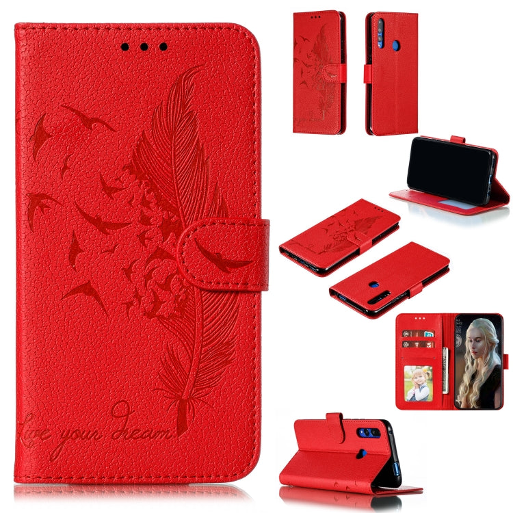 Feather Pattern Litchi Texture Horizontal Flip Leather Case with Wallet & Holder & Card Slots For Huawei P Smart Z / Y9 Prime (2019)