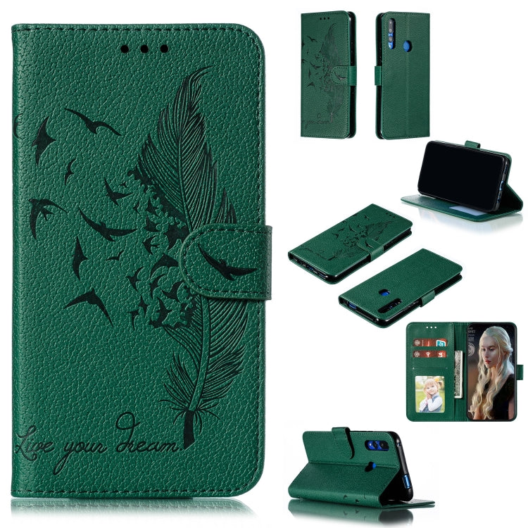 Feather Pattern Litchi Texture Horizontal Flip Leather Case with Wallet & Holder & Card Slots For Huawei P Smart Z / Y9 Prime (2019)