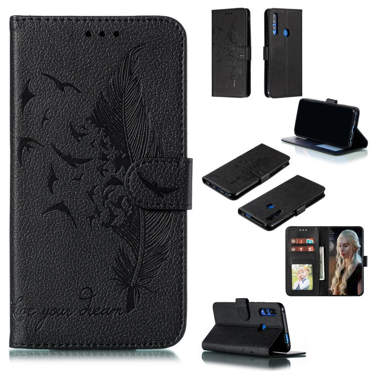 Feather Pattern Litchi Texture Horizontal Flip Leather Case with Wallet & Holder & Card Slots For Huawei P Smart Z / Y9 Prime (2019)
