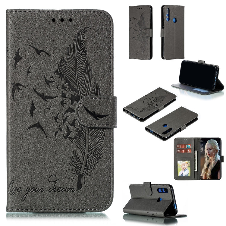 Feather Pattern Litchi Texture Horizontal Flip Leather Case with Wallet & Holder & Card Slots For Huawei P Smart Z / Y9 Prime (2019)