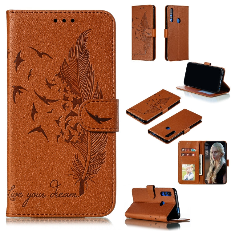 Feather Pattern Litchi Texture Horizontal Flip Leather Case with Wallet & Holder & Card Slots For Huawei P Smart Z / Y9 Prime (2019)