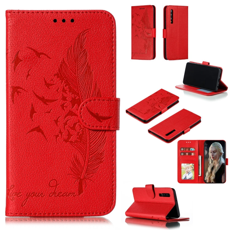 Feather Pattern Litchi Texture Horizontal Flip Leather Case with Wallet & Holder & Card Slots For Huawei P30