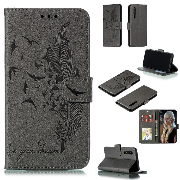 Feather Pattern Litchi Texture Horizontal Flip Leather Case with Wallet & Holder & Card Slots For Huawei P30
