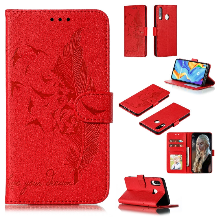 Feather Pattern Litchi Texture Horizontal Flip Leather Case with Wallet & Holder & Card Slots For Huawei P30 Lite