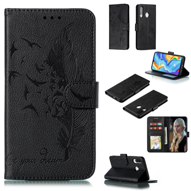 Feather Pattern Litchi Texture Horizontal Flip Leather Case with Wallet & Holder & Card Slots For Huawei P30 Lite