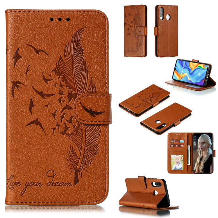 Feather Pattern Litchi Texture Horizontal Flip Leather Case with Wallet & Holder & Card Slots For Huawei P30 Lite