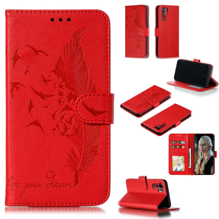 Feather Pattern Litchi Texture Horizontal Flip Leather Case with Wallet & Holder & Card Slots For Huawei P30 Pro