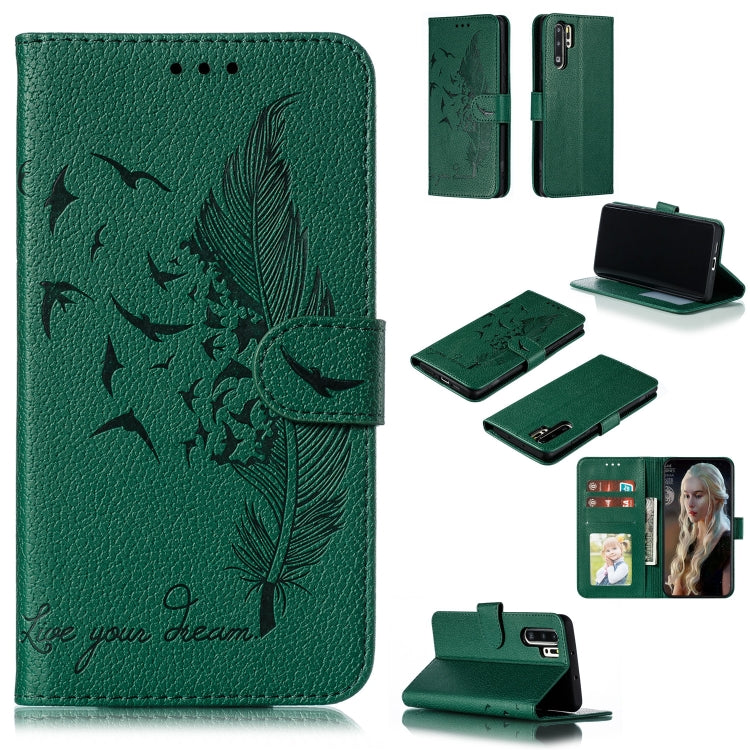 Feather Pattern Litchi Texture Horizontal Flip Leather Case with Wallet & Holder & Card Slots For Huawei P30 Pro