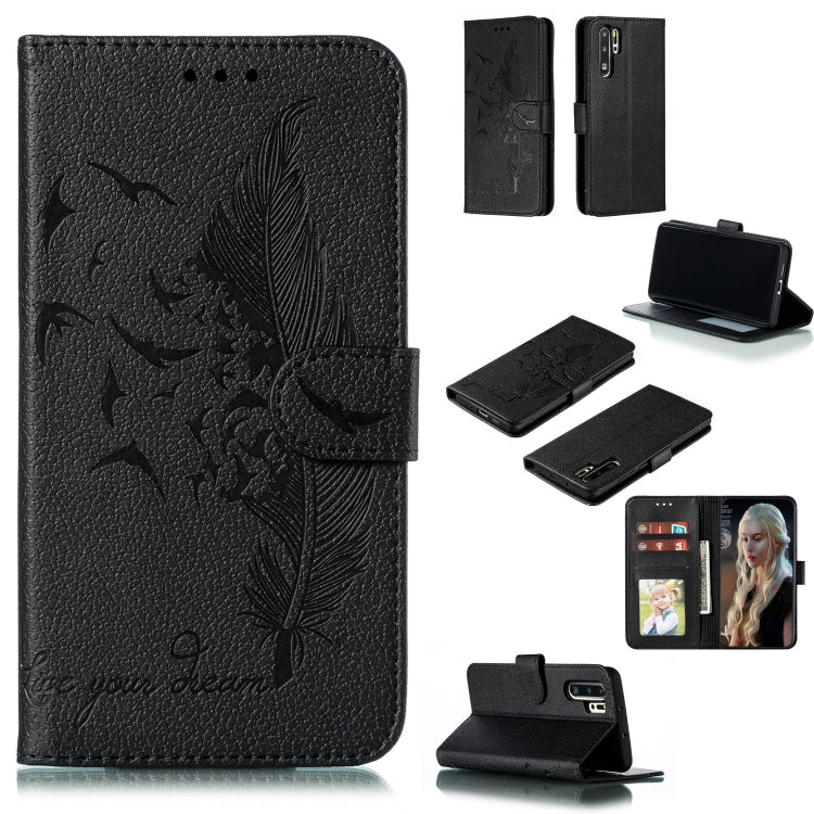 Feather Pattern Litchi Texture Horizontal Flip Leather Case with Wallet & Holder & Card Slots For Huawei P30 Pro