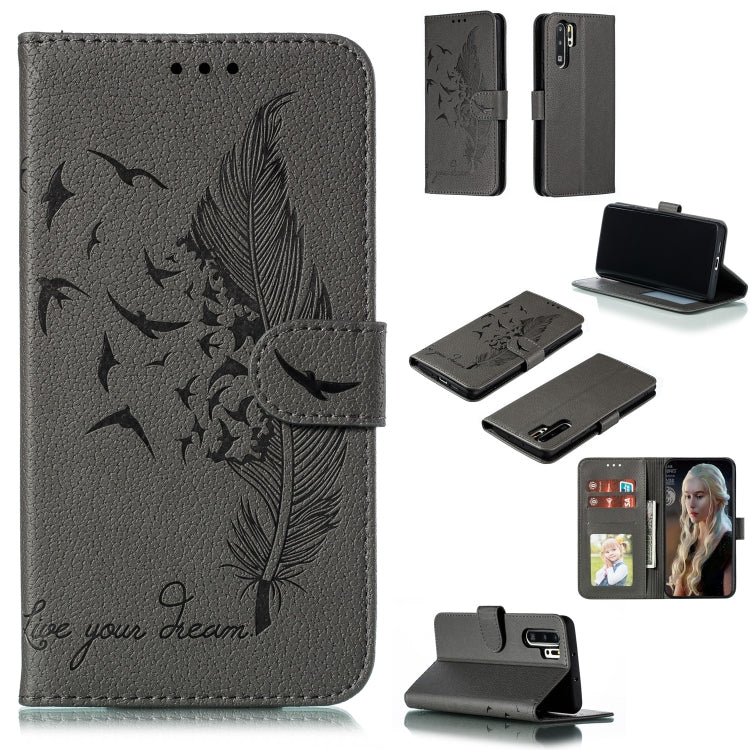 Feather Pattern Litchi Texture Horizontal Flip Leather Case with Wallet & Holder & Card Slots For Huawei P30 Pro