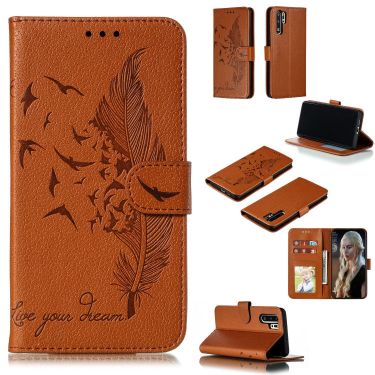 Feather Pattern Litchi Texture Horizontal Flip Leather Case with Wallet & Holder & Card Slots For Huawei P30 Pro
