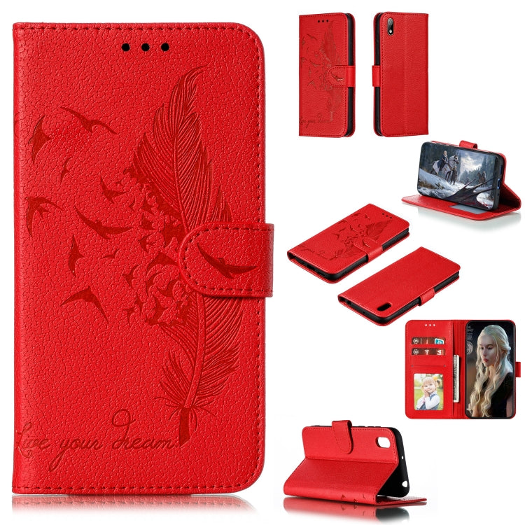 Feather Pattern Litchi Texture Horizontal Flip Leather Case with Wallet & Holder & Card Slots For Huawei Y5 (2019) / Honor 8S