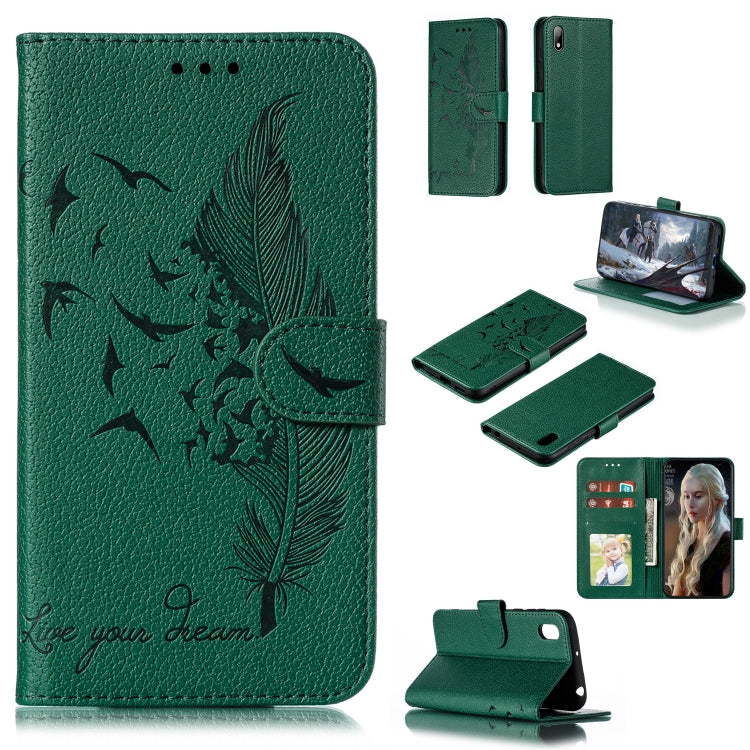 Feather Pattern Litchi Texture Horizontal Flip Leather Case with Wallet & Holder & Card Slots For Huawei Y5 (2019) / Honor 8S