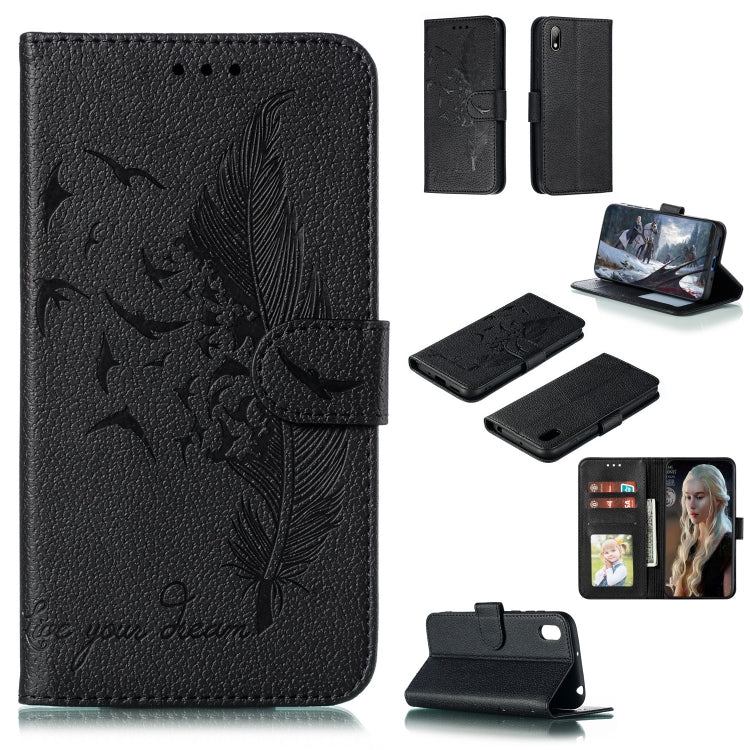 Feather Pattern Litchi Texture Horizontal Flip Leather Case with Wallet & Holder & Card Slots For Huawei Y5 (2019) / Honor 8S