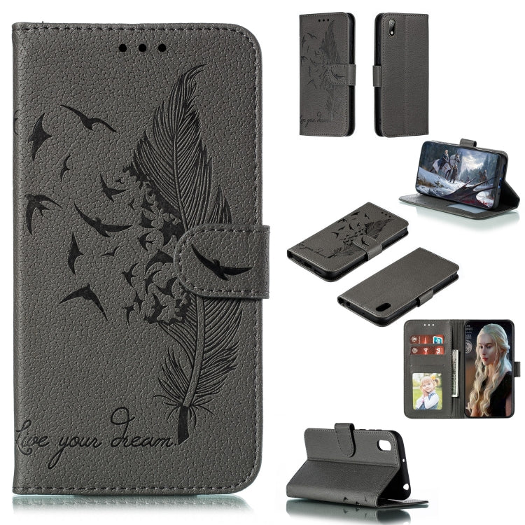 Feather Pattern Litchi Texture Horizontal Flip Leather Case with Wallet & Holder & Card Slots For Huawei Y5 (2019) / Honor 8S