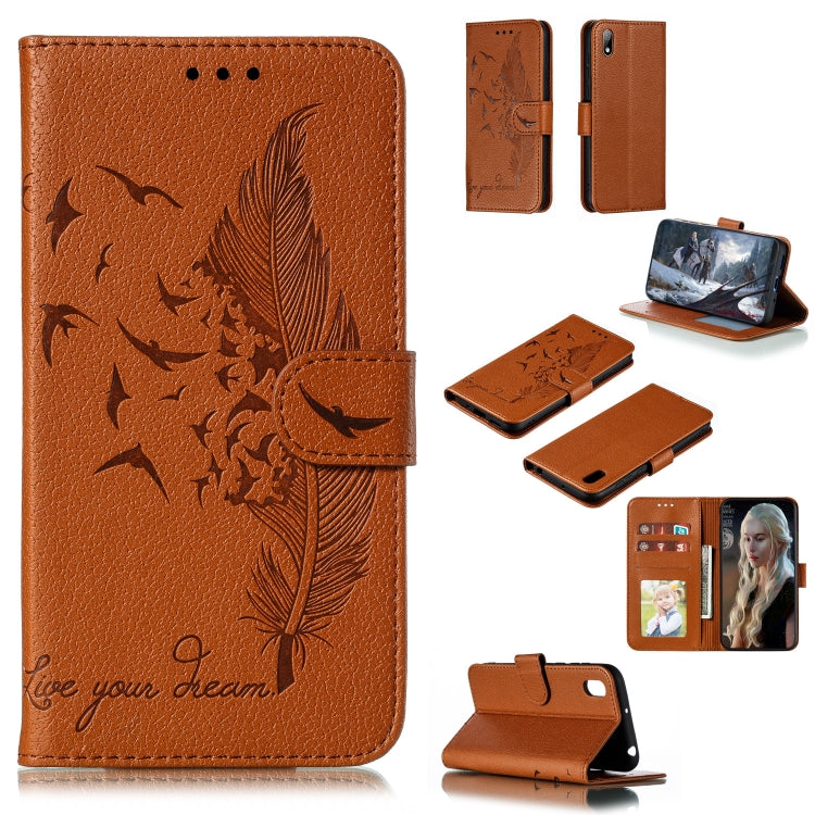Feather Pattern Litchi Texture Horizontal Flip Leather Case with Wallet & Holder & Card Slots For Huawei Y5 (2019) / Honor 8S